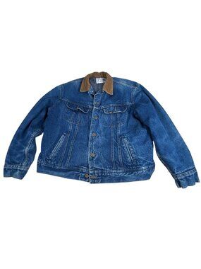 VTG Lee Storm Rider Denim Jacket Sz 46R Corduroy Blanket Lining Union Made USA